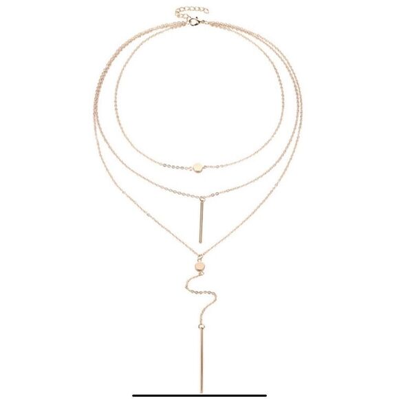 Gold Tone Triple Layered Coin Bar Necklace - Picture 1 of 7